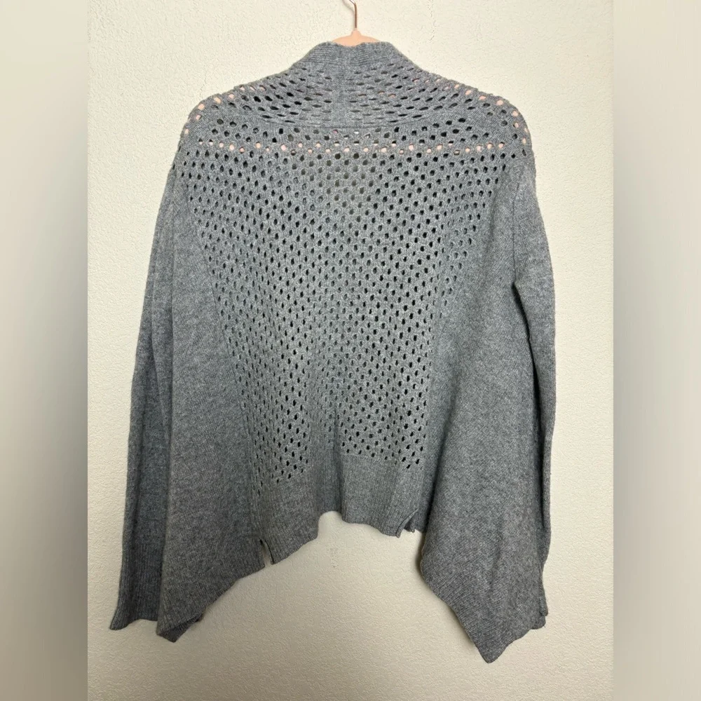 Rebecca Taylor Gray Lambswool/Cashmere Blend Crochet Asymmetrical Hem Cardigan S